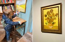 Ruby's son painting his own masterpiece. |  Van Gogh's iconic ‘Sunflowers’ in Amsterdam.