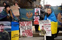 People attend a rally in Kyiv to demand the release of Ukrainian prisoners of war.