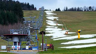 A closed ski slope at a ski resort near Liberec, Czech Republic, January 2023. Mountains across Europe have suffered from an unusual lack of snow this year.