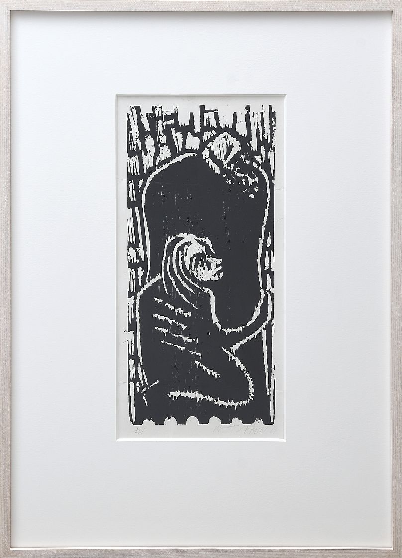 Travcey Emin Untitled [Embrace], ca. 1984 Woodcut on Japan paper, 51 x 38.2 cm, Edition of 1.