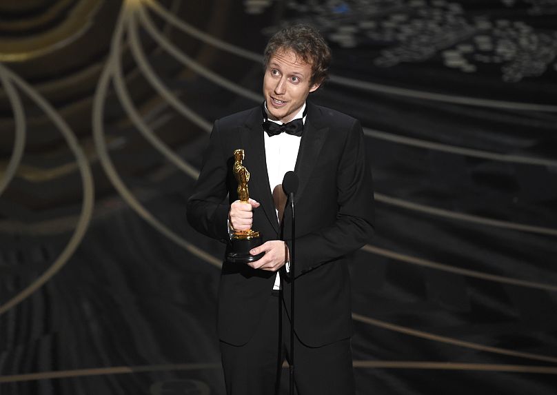 Hungarian director László Nemes accepting the Oscar for 'Son of Saul' in 2016