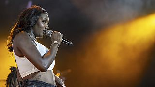 La chanteuse franco-malienne Aya Danioko, alias Aya Nakamura, se produit sur la scène principale lors de la 46e édition du Paléo Festival à Nyon, en Suisse, le samedi 22 juillet 2023.