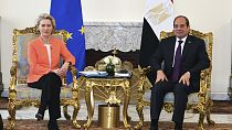 FILE: Egyptian President Abdel-Fattah el-Sissi and European Commission President Ursula Von der Leyen, at the presidential palace in Cairo, Egypt, March 17, 2024