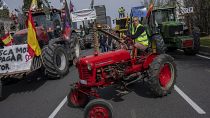 Agricoltori spagnoli bloccano la strada con i trattori