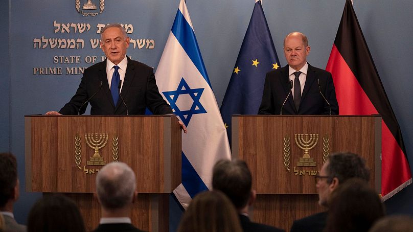 نشست مشترک خبری با حضور اولاف شولتس و بمیامین نتانیاهو در روز یکشنبه ۱۷ مارس ۲۰۲۴