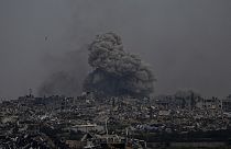 Smoke and explosions rise inside the Gaza Strip, as seen from southern Israel, Sunday, Sunday, March 17, 2024.