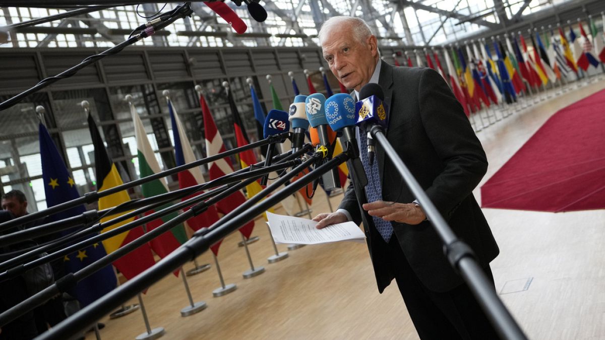 L'alto rappresentante dell'Unione europea per gli Affari esteri Josep Borrell al suo arrivo al Consiglio europeo dei ministri degli Esteri, Bruxelles, 18 marzo 2024
