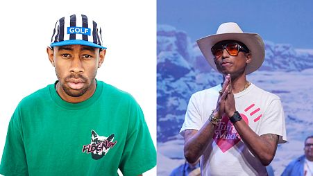 Tyler, the Creator (left) and Pharrell Williams (right) have collaborated on a new capsule collection for Louis Vuitton, which is on sale 21 March.