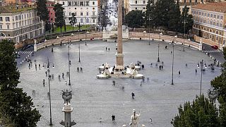 صورة من الارشيف لساحة ديل بوبولو، في روما، 7 مارس 2020.