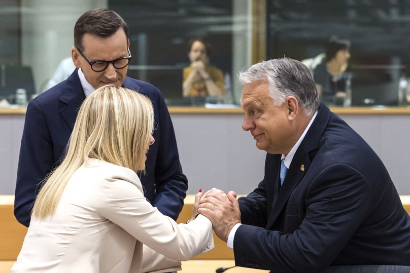 Giorgia Meloni e Viktor Orban al vertice UE a Bruxelles, giovedì 29 giugno 2023