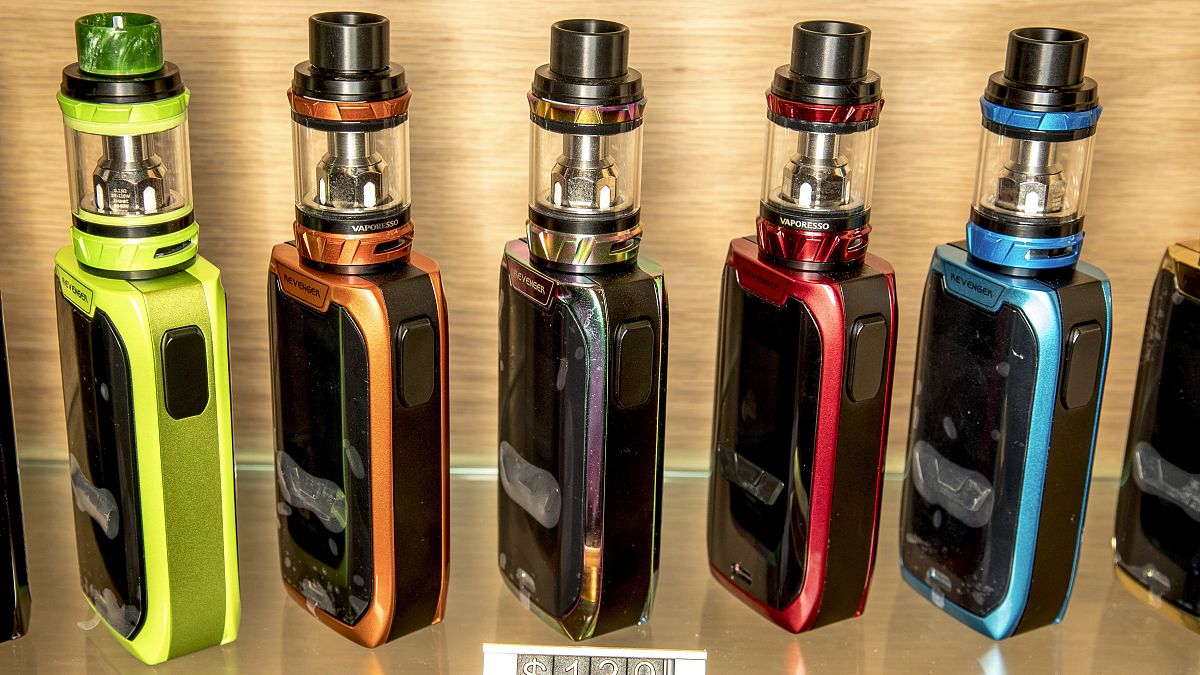 This shows a row of vapes in an Auckland store.