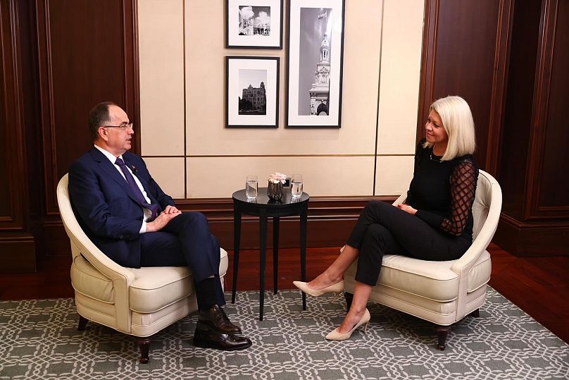 Euronews reporter Jane Witherspoon interviews the President of Albania.