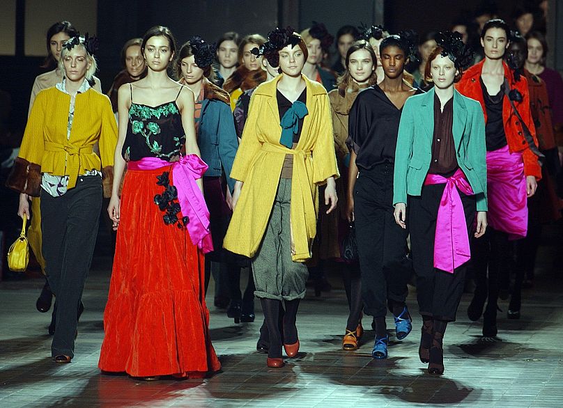 Models sport outfits by Belgian fashion designer Dries Van Noten for the Fall-Winter 2005-2006 ready-to-wear collections, presented in Paris Wednesday, March 2, 2005.