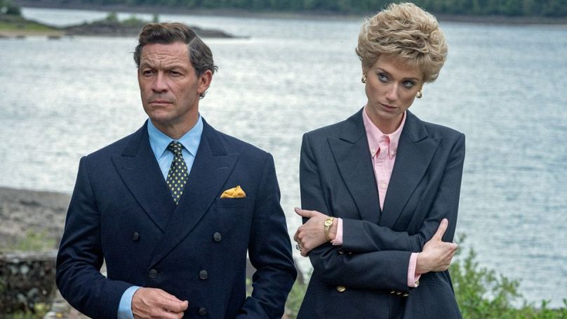 Dominic West who portrays Prince Charles in the last two seasons of The Crown, alongside Elizabeth Debicki who took on the role of Princess Diana.