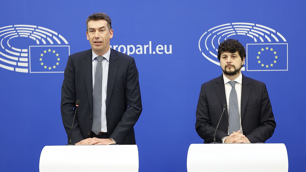 MEPs Dragos Tudorache and Brando Benifei, who were leading on the AI Act in the parliament.