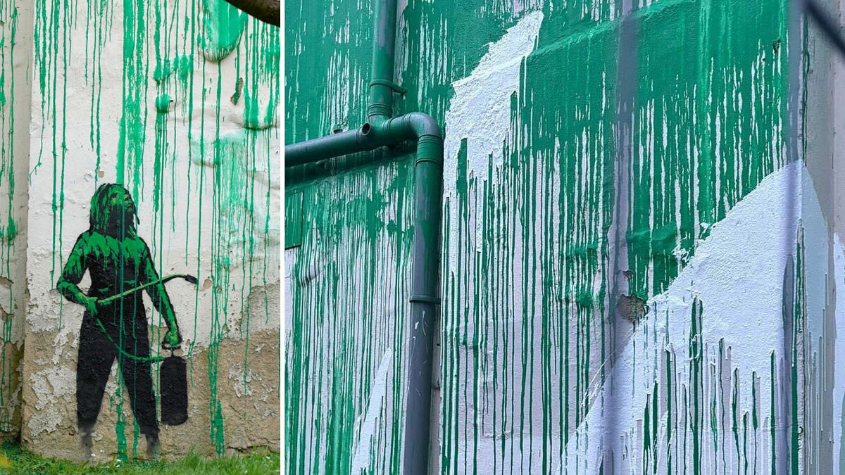 Recent Banksy tree mural in North London defaced with white paint thumbnail