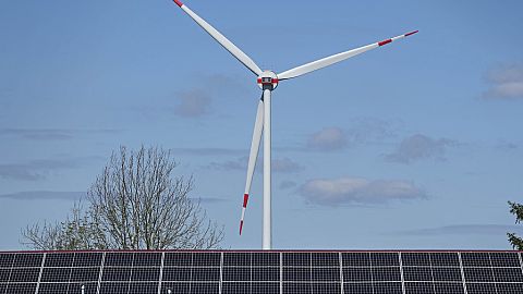 Large windmills and solar panels