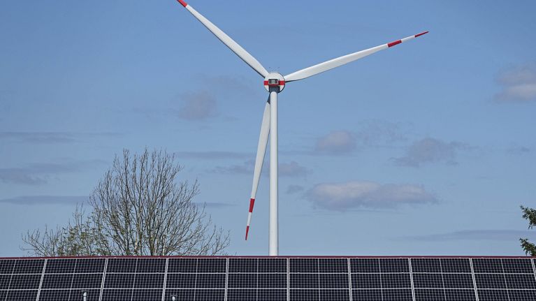 Large windmills and solar panels
