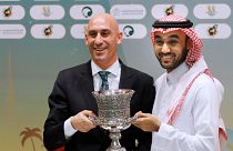 President of the Spanish Federation Luis Rubiales and Saudi General Sport Authority GSA chairman Prince Abdulaziz bin Turki Al-Faisal Wednesday, Dec. 18, 2019.