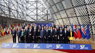 Les dirigeants de l'Union européenne et de l'Espace économique européen réunis au sommet de l'UE à Bruxelles, vendredi 22 mars 2024.