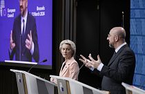 La presidenta de la Comisión Europea, Ursula von der Leyen, y el presidente del Consejo Europeo, Charles Michel.