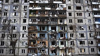 A view of the damage after Russia's air attack on residential building, in Zaporizhzhia, Ukraine, Friday, March 22, 2024. 