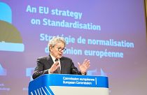 EU Commissioner Thierry Breton while presenting an EU standardization strategy.