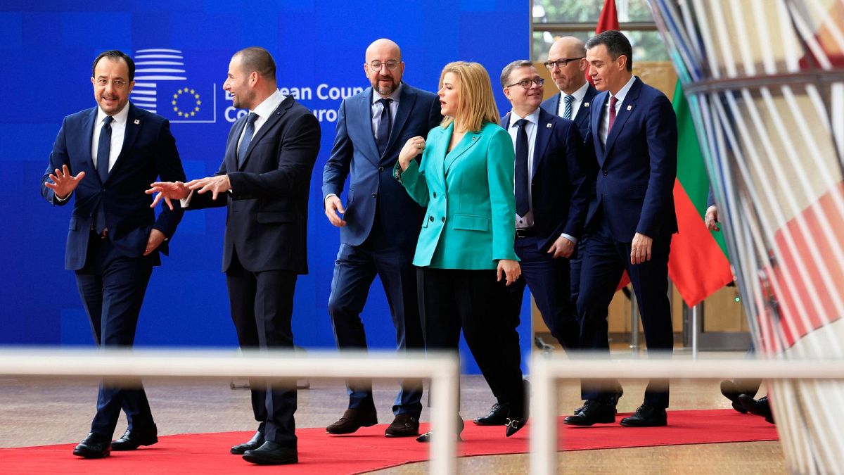 برخی از سران و مقامات اتحادیه اروپا در حاشیه اجلاس بروکسل به تاریخ ۲۲ مارس ۲۰۲۴