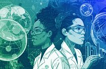 Scientists in a lab, illustration