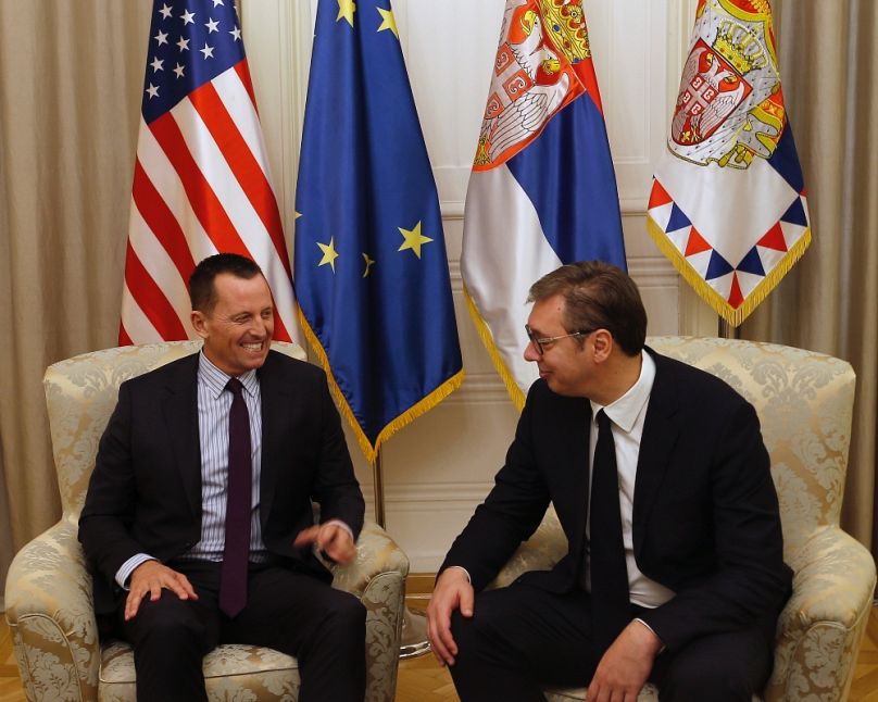 Richard Grenell és Aleksandar Vučić találkozója Belgrádban, 2019. október 10-én