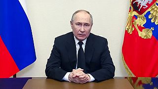 Präsident Wladimir Putin wendet sich nach dem Überfall auf die Crocus-City-Hall in einer Videobotschaft an die Nation. 23. März 2024