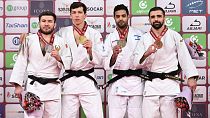 I judoka premiati, tra i maschi, nella seconda giornata del Grand Slam di Tbilisi