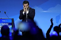 Der stellvertretende italienische Ministerpräsident Matteo Salvini auf dem ID-Kongress in Rom. 23. März 2024