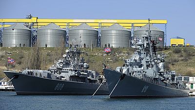 Russian Black Sea fleet ships are anchored in one of the bays of Sevastopol, Crimea, March 31, 2014.