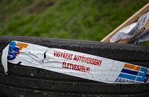 Életveszélyre figyelmeztető felirat az Esztergom-Nyerges Rally helyszínén