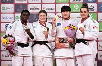 Le podium féminin de la troisième journée du Grand Chelem de Judo de Tbilissi