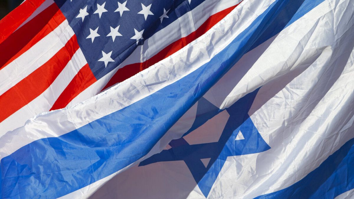 FILE - US and Israeli flags fly as US Secretary of State John Kerry arrives in Tel Aviv, Israel, Tuesday, Nov. 24, 2015.