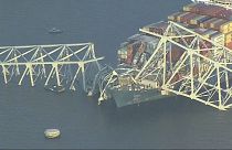 Les parties restantes du pont Francis Scott Key Bridge à Baltimore, dans l'Etat du Maryland.