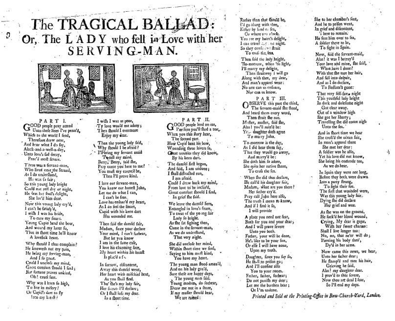 A later ballad song sheet from the 18th century