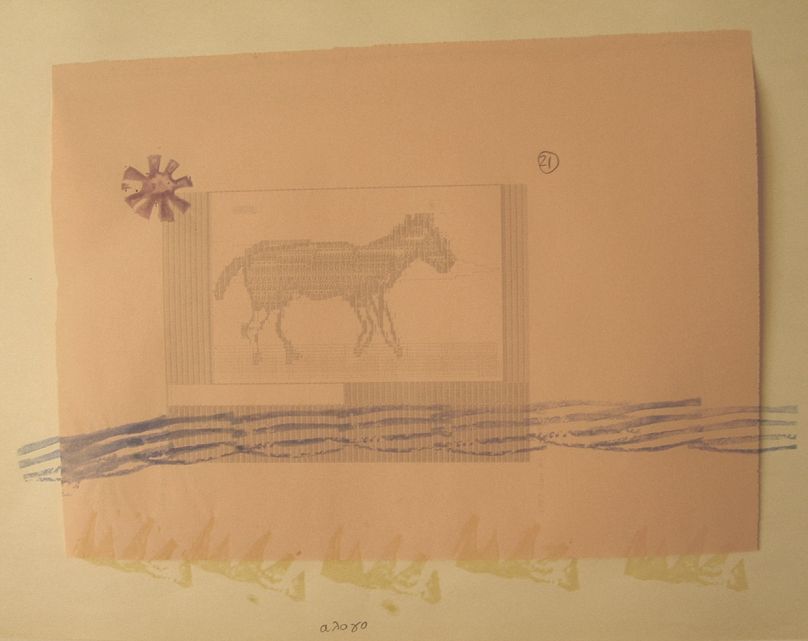 Μανώλης Ζαχαριουδάκης (MSAZ) Άλογο, 1986 Μικτή τεχνική, μονοτυπική ξυλογραφία