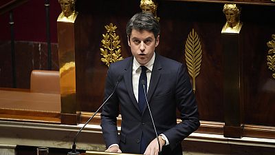 FILE - France's Prime Minister Gabriel Attal delivers a speech at the National Assembly, in Paris, Tuesday, March 12, 2024. 