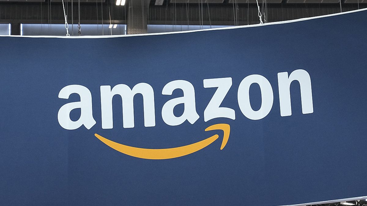 The Amazon logo is photographed at the Vivatech show in Paris.