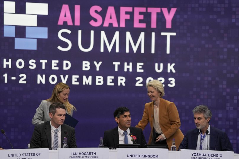 A plenary session at the AI Safety Summit at Bletchley Park in Milton Keynes, November 2023