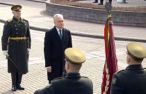 Il Presidente lituano Gitanas Nauseda durante la cerimonia a Vilnius, Lituania, il 29 marzo 2024.