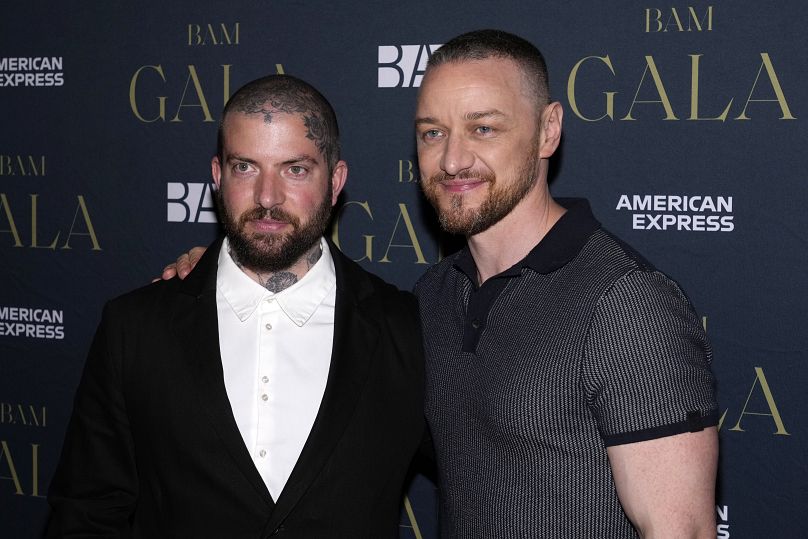 Jamie Lloyd, left, and James McAvoy attend the "Cyrano de Bergerac" opening night gala at the Brooklyn Academy of Music on Thursday, April 14, 2022, in New York