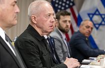 Israeli Defense Minister Yoav Gallant, second from left, meets with Defense Secretary Lloyd Austin at the Pentagon, Tuesday, March 26, 2024, in Washington.