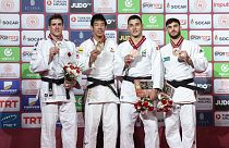 Le podium masculin de la deuxième journée du Grand Chelem de Judo d'Antalya.