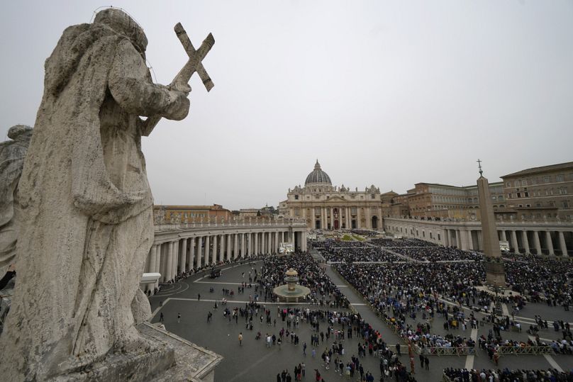 A view of St. Peter's Square at The Vatican during the Easter Sunday mass celebrated by Pope Francis, Sunday, March 31, 2024