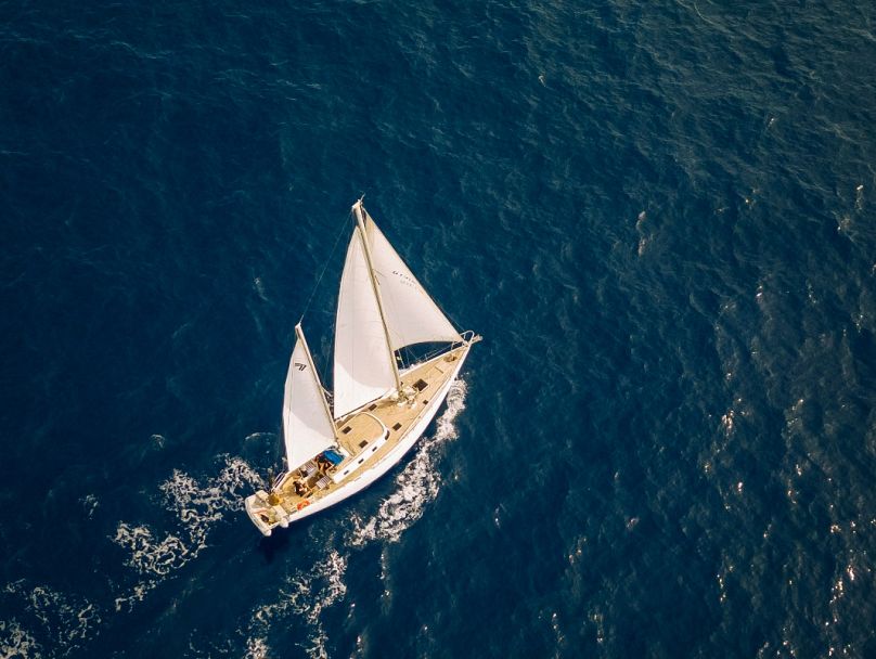 Luna, Eco Sailor's sailing boat, from above in the archipelago