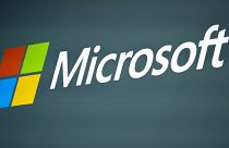 The Microsoft logo is shown at the Mobile World Congress 2023 in Barcelona, Spain,